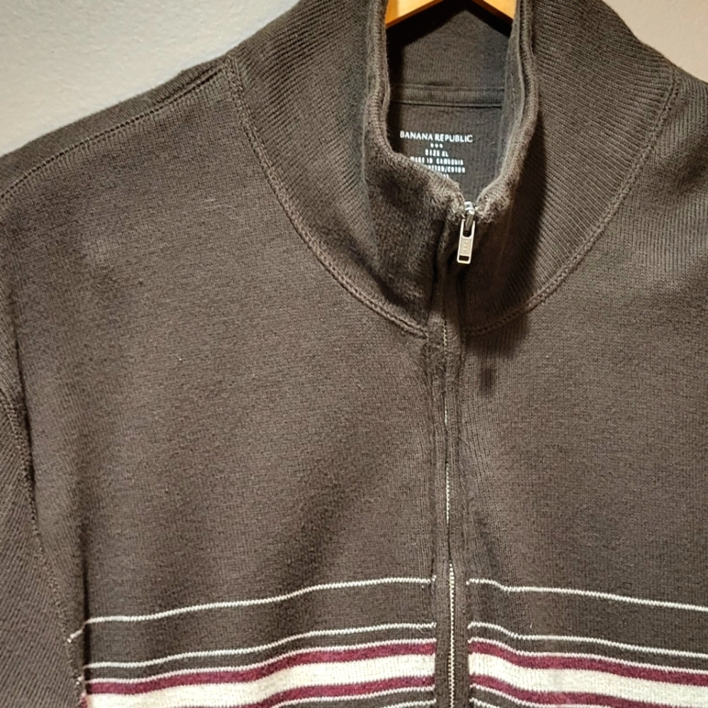 Banana Republic Mockneck Pullover Half Zip Brown Striped XL